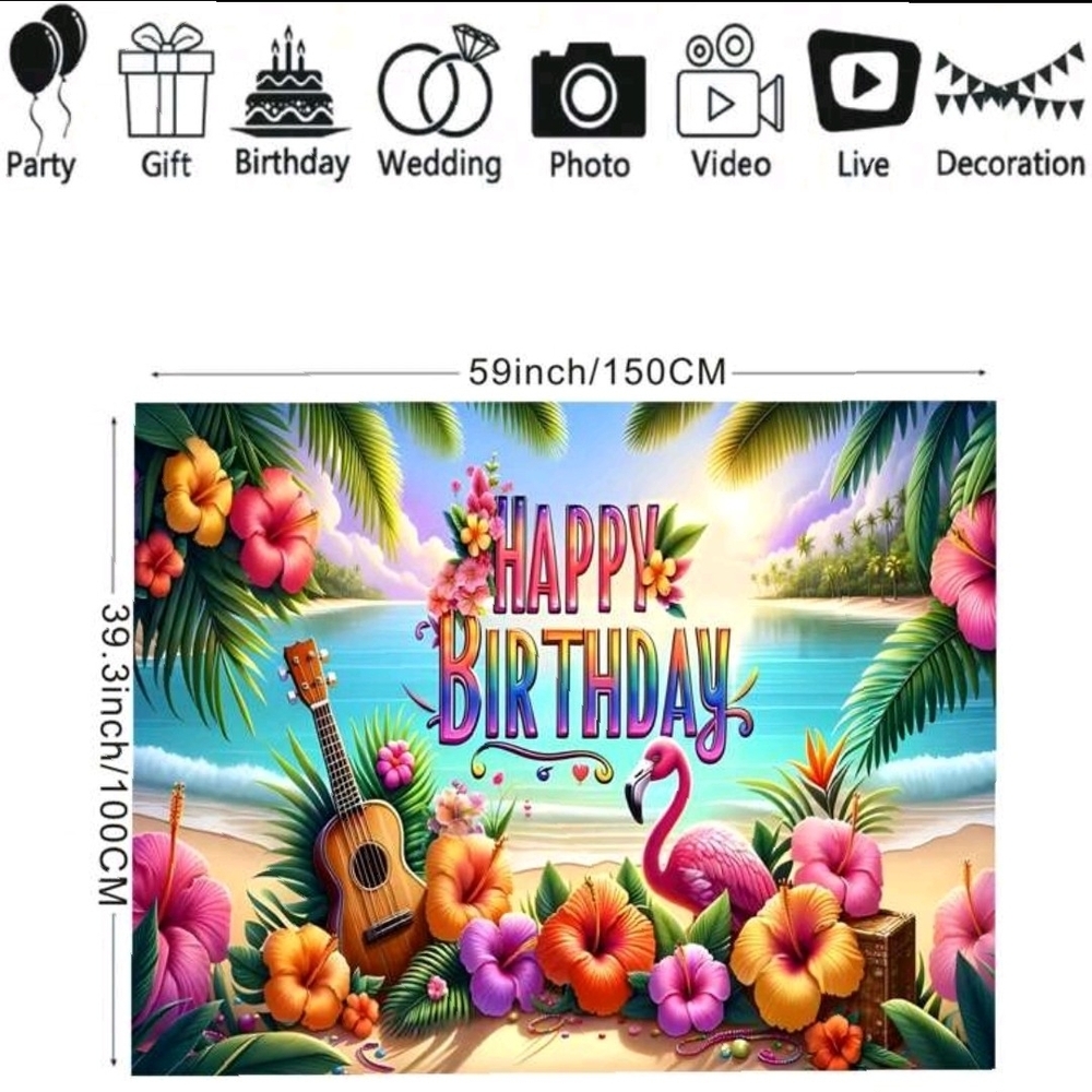 SHEIN Vibrant Tropical Birthday Backdrop - Pink and Green